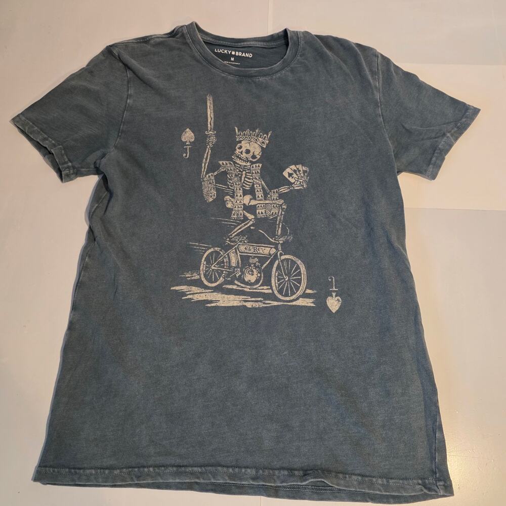 Lucky Brand Moto King of Spades Graphic Tee Gray Medium